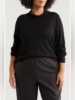 Eileen‎ Fisher Mock Roll Neck fine Merino Wool sheer Sweater XL quiet luxury